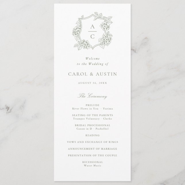 Floral Elegant Green Hydrangea Wedding Program Programme (Front)