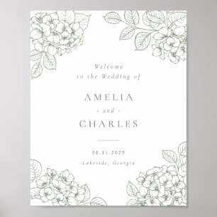 Floral Elegant Green Hydrangea Wedding Welcome Poster
