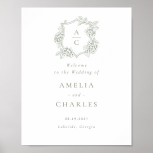 Floral Elegant Hydrangea Crest Wedding Welcome Poster