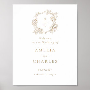 Floral Elegant Hydrangea Crest Wedding Welcome Poster