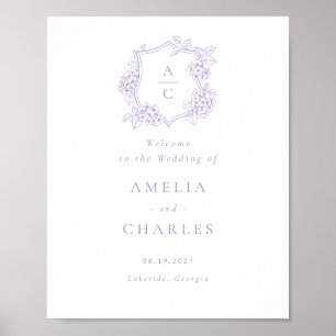 Floral Elegant Hydrangea Crest Wedding Welcome Poster