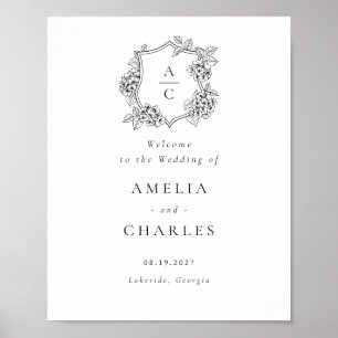 Floral Elegant Hydrangea Crest Wedding Welcome Poster