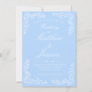 Floral Elegant Light Blue Wedding Invitation 