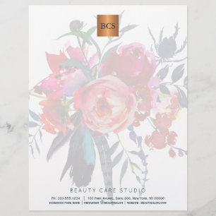 Floral elegant metallic gold copper monogrammed personalized letterhead