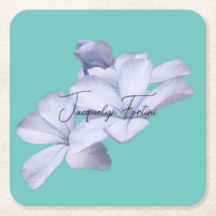 Floral Elegant Minimalist Calligraphy Lithograph Square Paper Coaster