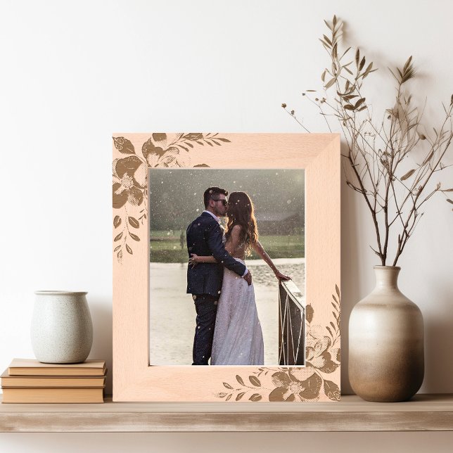 Floral Elegant Minimalist Family Photo Etched Frames (Wedding Photo Frame with Couples photo)