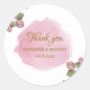 Floral Elegant Modern Blush Pink Wedding Thank You Classic Round Sticker