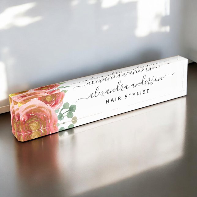 Floral Elegant Modern Watercolor Pastel Blush Pink Nameplate (Creator Uploaded)