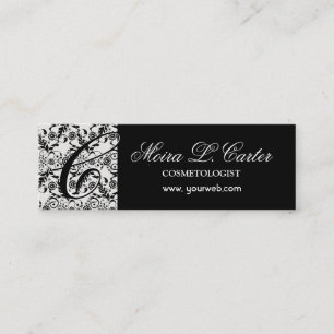 Floral Elegant Monogram Damask Black  Lace Mini Business Card