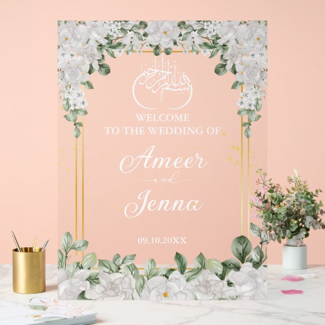 Floral Elegant Muslim Islamic Wedding Entrance Acrylic Sign (Wedding)