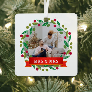 Floral Elegant Our First Christmas as Mr & Mrs Metal Tree Decoration