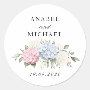 Floral Elegant Pink & Blue Hydrangea Envelope Classic Round Sticker