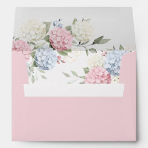 Floral Elegant Pink & Blue Hydrangea Wedding Envelope