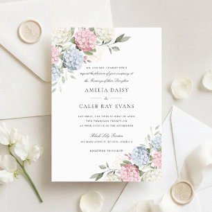 Floral Elegant Pink & Blue Hydrangea Wedding  Invitation