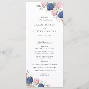 Floral Elegant Pink & Blue Hydrangea Wedding Programme