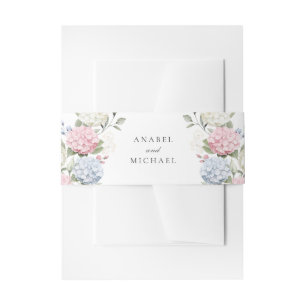 Floral Elegant Pink & Dusty Blue Hydrangea Wedding Invitation Belly Band