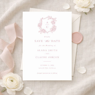 Floral Elegant Pink Hydrangea Crest Save the Date Invitation