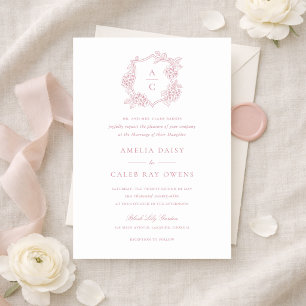 Floral Elegant Pink Hydrangea Crest Wedding Invitation