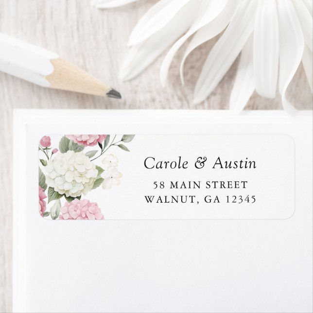 Floral Elegant Pink Hydrangea Greenery Address (Insitu)