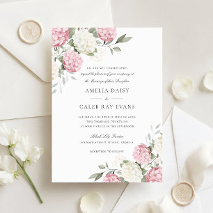 Floral Elegant Pink Hydrangea Greenery Wedding  Invitation