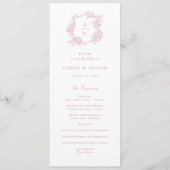 Floral Elegant Pink Hydrangea Wedding Program Programme (Front)