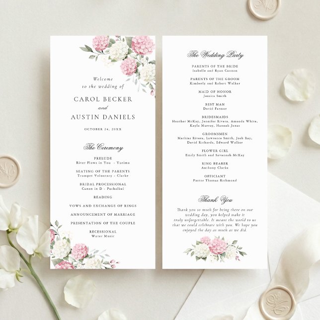 Floral Elegant Pink Hydrangea Wedding Program Programme (Creator Uploaded)