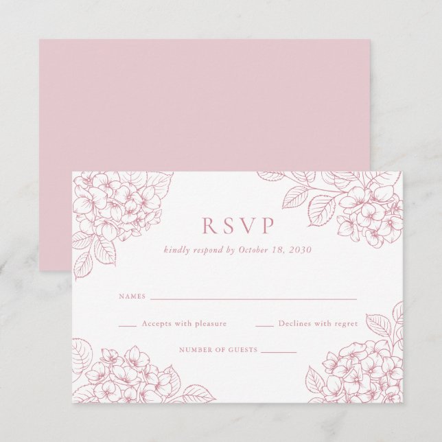 Floral Elegant Pink Hydrangea Wedding RSVP Invitation (Front/Back)