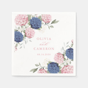 Floral Elegant Pink Navy Blue Hydrangea Wedding Napkin
