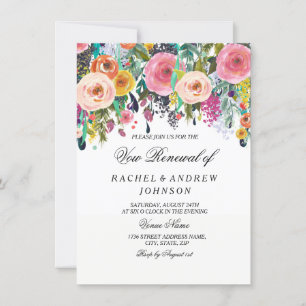 Floral Elegant Pink Peach Vow Renewal Income Invitation