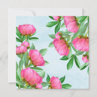 Floral Elegant Pink Peonies Simple Garden Flowers Invitation