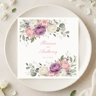 Floral Elegant Pink Purple Greenery Wedding Napkin
