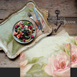 Floral Elegant Pink Rose Script Ephemera Decoupage Tissue Paper