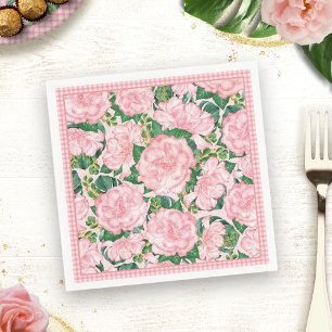Floral Elegant Pink Roses and Monstera Summer Napkin