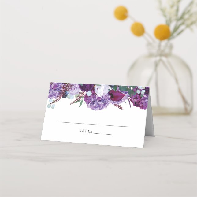 Floral Elegant Purple Botanical Wedding Place Card (Front)