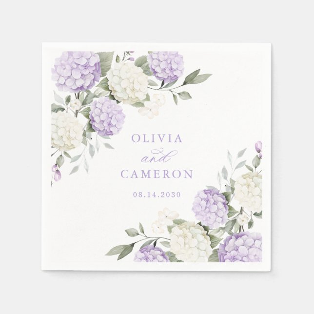 Floral Elegant Purple Hydrangea Greenery Wedding Napkin (Front)