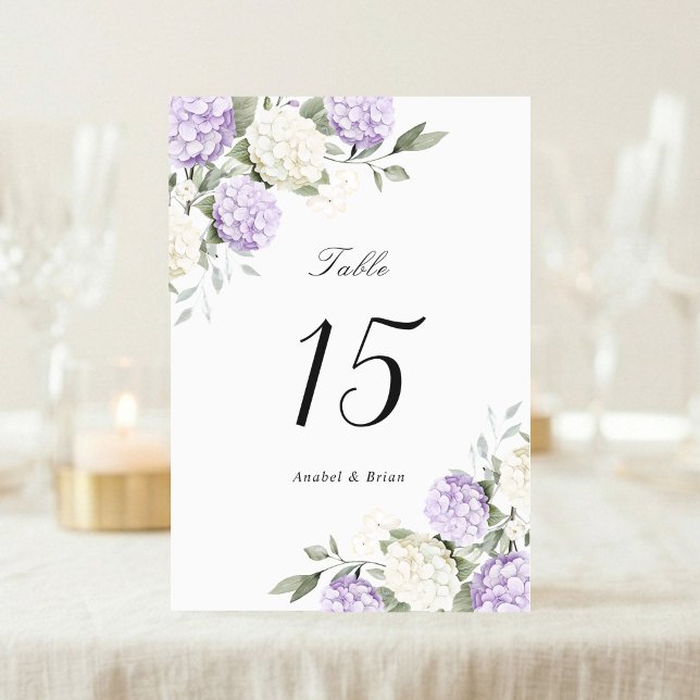 Floral Elegant Purple Hydrangea Greenery Wedding Table Number (Creator Uploaded)