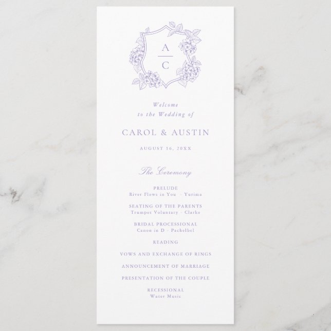 Floral Elegant Purple Hydrangea Wedding Program Programme (Front)
