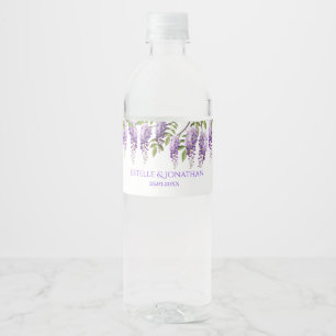 Floral Elegant Purple Wisteria Wedding Water Bottle Label