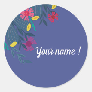 Floral elegant purple with flowers classic round sticker