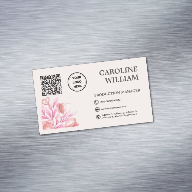 Floral Elegant QR Code Business Logo Magnetic Business Card (In Situ)