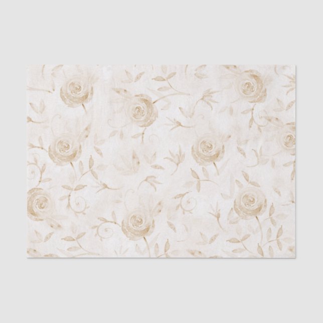 Floral Elegant Rose Beige White Pattern Tissue Paper (Front)
