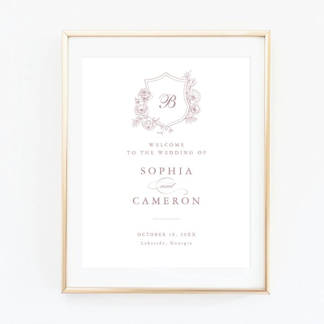 Floral Elegant Roses Monogram Crest Welcome Sign (Creator Uploaded)