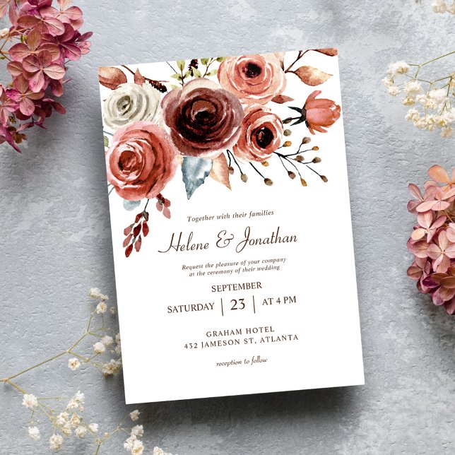 Floral Elegant Rustic Burgundy Wedding Invitation (Floral Elegant Rustic Burgundy Wedding Invitation)
