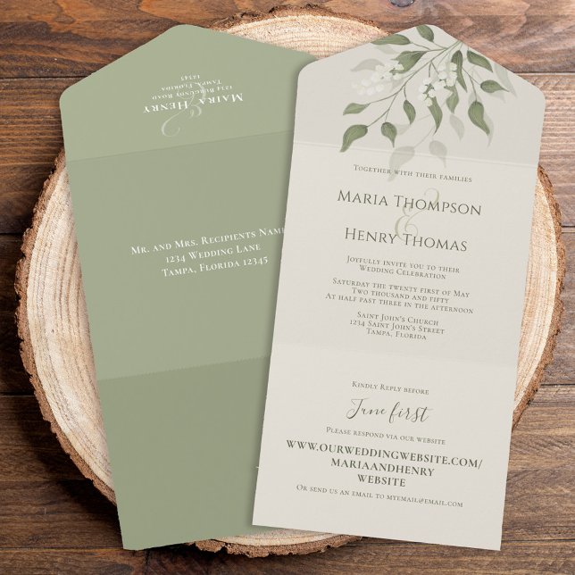 Floral Elegant Sage Green Greenery Foliage All In One Invitation (Creator Uploaded)