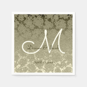 Floral Elegant Sage Green Ivory Monogram Wedding Napkin