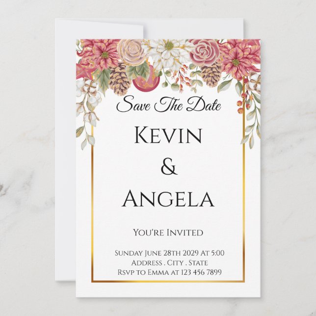 Floral Elegant Save The Date Invitation (Front)