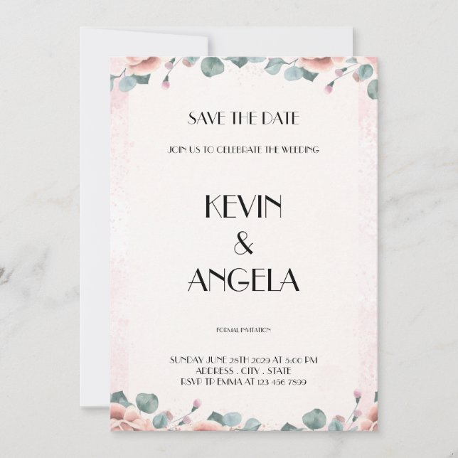 Floral Elegant Save The Date Weeding Invitation  (Front)