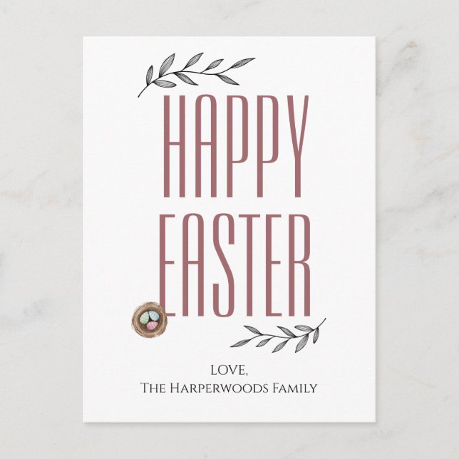 Floral Elegant Script Easter Family Easter Egg Holiday Postcard (Front)
