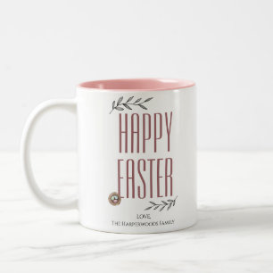 Floral Elegant Script Easter Family Easter Egg Two-Tone Coffee Mug