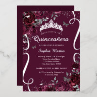 Floral Elegant Scroll Burgundy Quinceanera